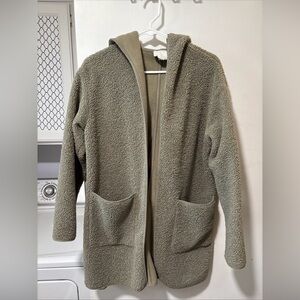 Joie Women’s Hooded Borg Teddy Sherpa Sage Green Coat Hoodie Cardigan Size L XL
